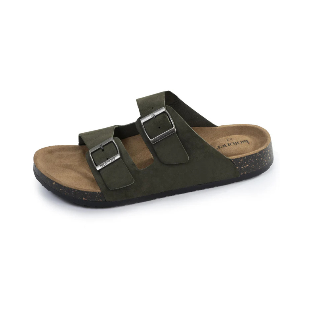 Este chinelo combina estilo e conforto num design moderno e sofisticado.
Com acabamento em material de alta qualidade, possui duas tiras ajustáveis com fivelas metálicas que garantem um encaixe seguro e personalizado. A palmilha anatómica oferece máximo conforto ao caminhar, enquanto a sola antiderrapante proporciona estabilidade em diferentes superfícies.