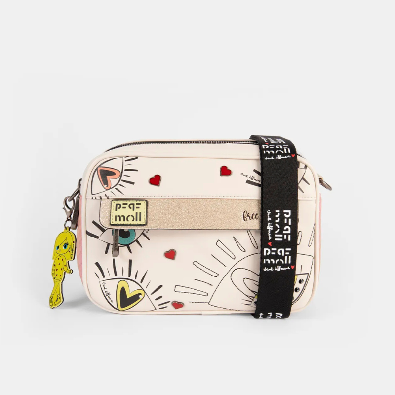 Esta carteira é perfeita para quem procura um acessório moderno e cheio de personalidade.
Com um design vibrante e original, apresenta ilustrações divertidas de olhos, corações e símbolos que remetem a um estilo artístico e ousado. A tira dourada com a inscrição "free spirit" adiciona um toque elegante e sofisticado.