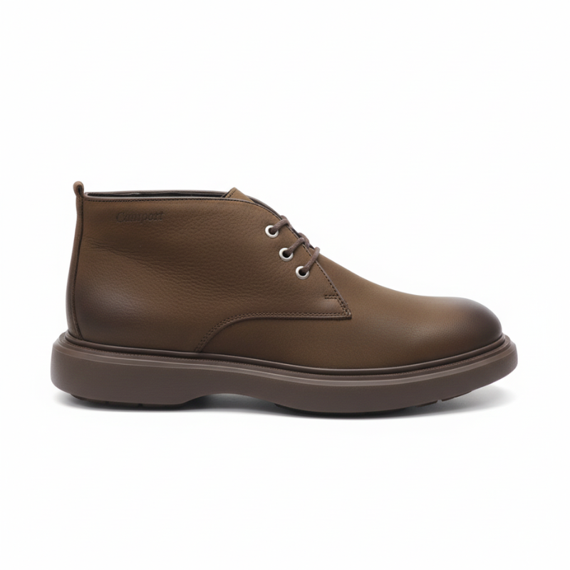 A desert boot em pele castanha é um clássico intemporal que transcende tendências e estações.

Fabricada em pele de qualidade com acabamento natural que ganha caráter com o uso, esta bota minimalista destaca-se pela sua elegância discreta e versatilidade incomparável. O design clean com apenas três ilhós e atacadores ton sur ton mantém o design depurado, enquanto a construção cuidada garante durabilidade e conforto duradouro.