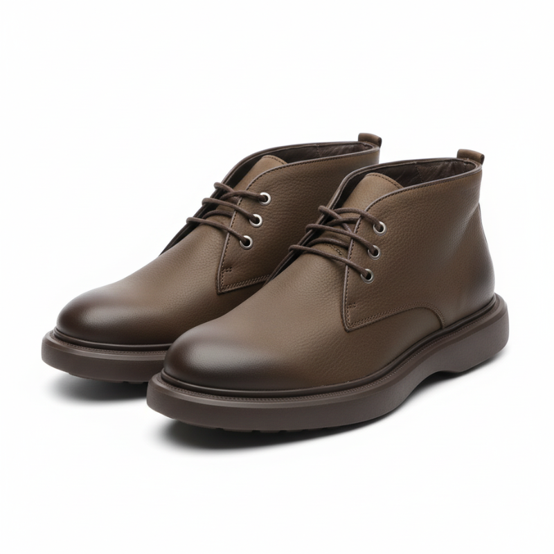 A desert boot em pele castanha é um clássico intemporal que transcende tendências e estações.

Fabricada em pele de qualidade com acabamento natural que ganha caráter com o uso, esta bota minimalista destaca-se pela sua elegância discreta e versatilidade incomparável. O design clean com apenas três ilhós e atacadores ton sur ton mantém o design depurado, enquanto a construção cuidada garante durabilidade e conforto duradouro.