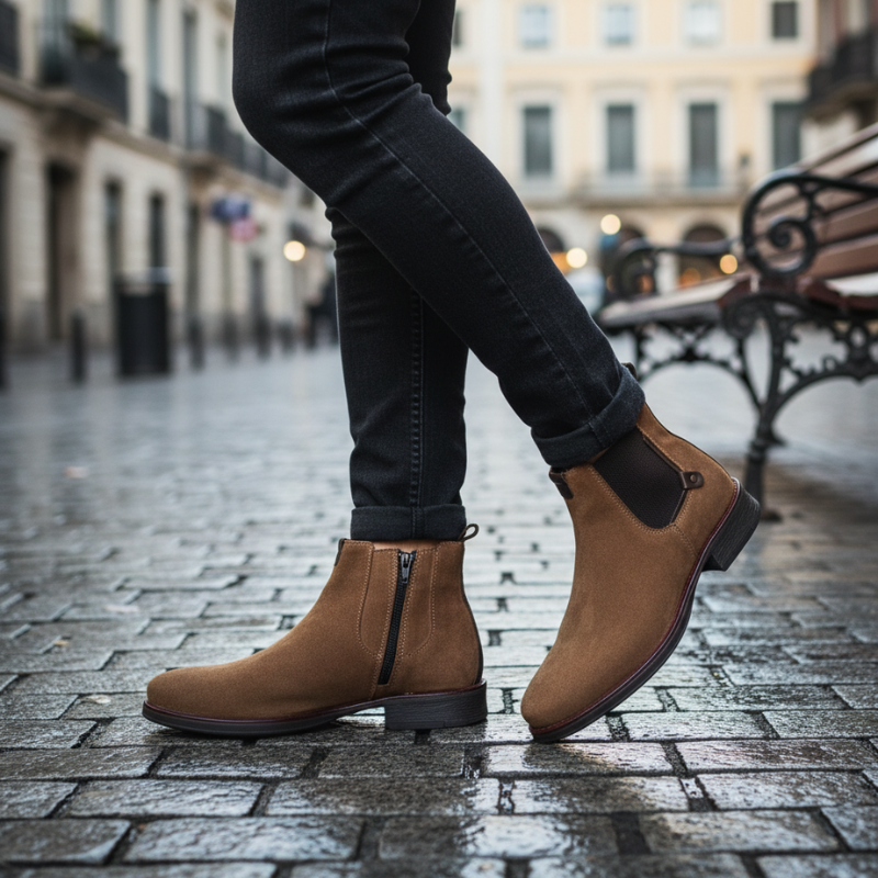 Descubra o equilíbrio perfeito entre estilo clássico e conforto contemporâneo com estas botas chelsea em camurça premium.

Desenhadas para o homem moderno que valoriza qualidade e versatilidade, estas botas são o complemento ideal para qualquer guarda-roupa. Fabricadas em camurça, com fecho lateral para facilitar o calçar e sola de borracha, resistente e confortável.