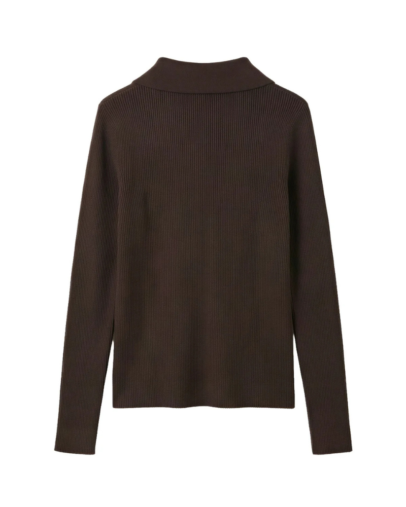 Este polo combina a versatilidade do castanho com um design elegante e intemporal.

Com um corte que acompanha a silhueta, apresenta uma gola clássica de polo e uma abertura com pequenos botões, que acrescentam um detalhe delicado à peça. Fácil de conjugar, adapta-se tanto a coordenados descontraídos com jeans como a looks mais sofisticados com calças de alfaiataria ou uma saia.