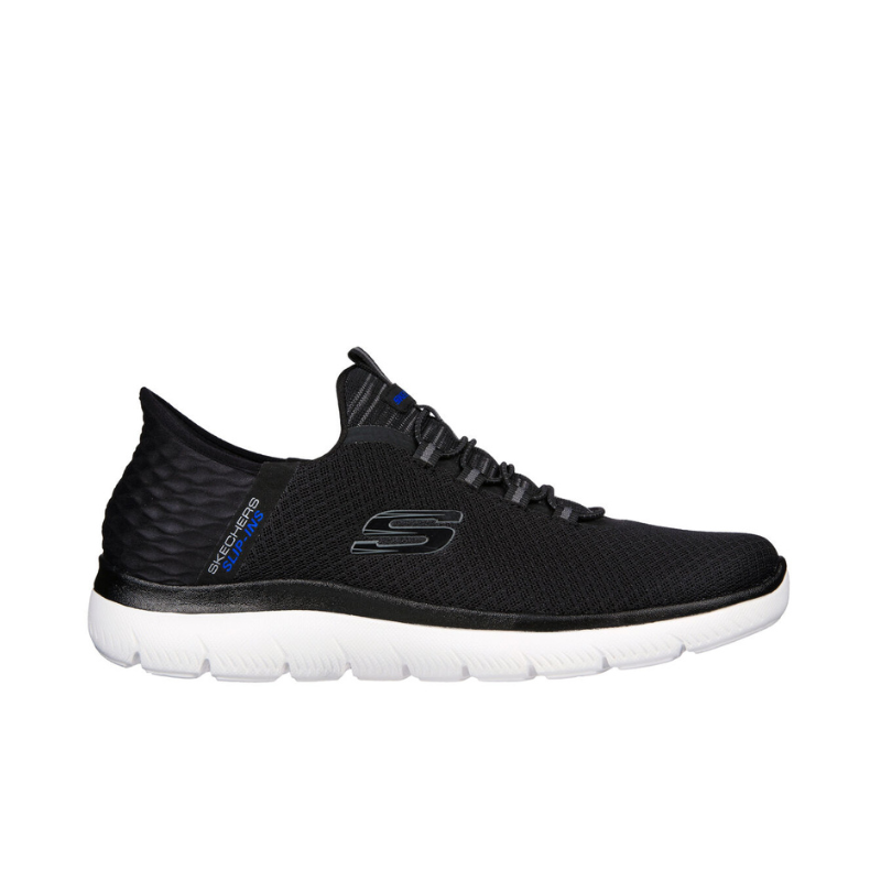 Estas sapatilhas da Skechers, modelo "Slip-ins Summits - High Range", são a combinação perfeita de estilo e praticidade.

Com um design slip-on, facilitam o calçar, ideal para quem procura conforto e agilidade no dia a dia. A parte superior em malha preta respirável proporciona um ajuste confortável e flexível, enquanto a sola branca contrastante oferece amortecimento leve e tração adequada para diversas superfícies.&nbsp;