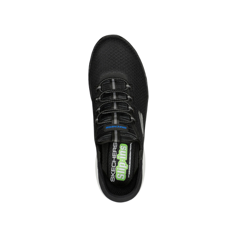 Estas sapatilhas da Skechers, modelo "Slip-ins Summits - High Range", são a combinação perfeita de estilo e praticidade.

Com um design slip-on, facilitam o calçar, ideal para quem procura conforto e agilidade no dia a dia. A parte superior em malha preta respirável proporciona um ajuste confortável e flexível, enquanto a sola branca contrastante oferece amortecimento leve e tração adequada para diversas superfícies.&nbsp;