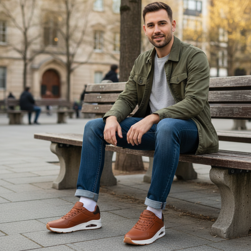 Esta sapatilha alia estilo contemporâneo e conforto superior, ideal para o dia a dia.

Com um design moderno e acabamento cuidado, é confeccionada em material de alta qualidade com detalhes perfurados que favorecem a respirabilidade. A entressola com tecnologia de amortecimento com câmara de ar visível proporciona uma pisada mais suave e confortável, absorvendo o impacto a cada passo.