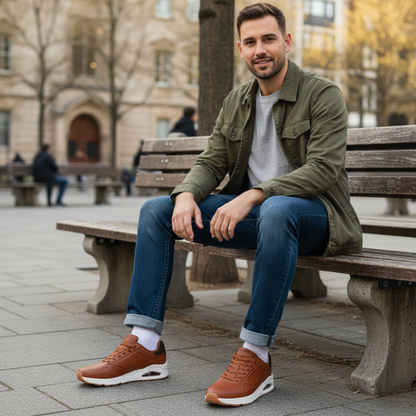 Esta sapatilha alia estilo contemporâneo e conforto superior, ideal para o dia a dia.

Com um design moderno e acabamento cuidado, é confeccionada em material de alta qualidade com detalhes perfurados que favorecem a respirabilidade. A entressola com tecnologia de amortecimento com câmara de ar visível proporciona uma pisada mais suave e confortável, absorvendo o impacto a cada passo.